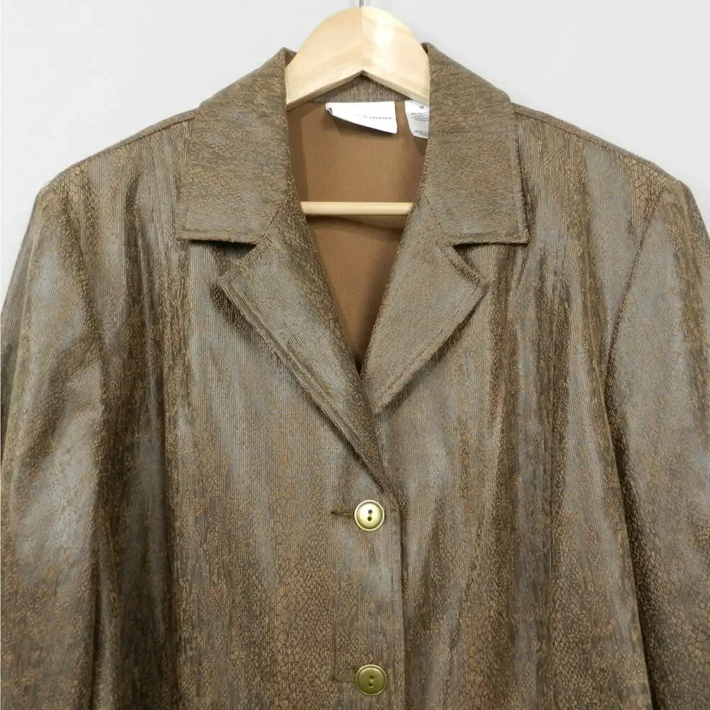 Vintage Alfred Dunner Blazer Jacket Sz 18 Faux‎ Snake Brown Textured Y2K Siren